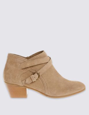 Wide Fit Suede Angular Heel Ankle Boots